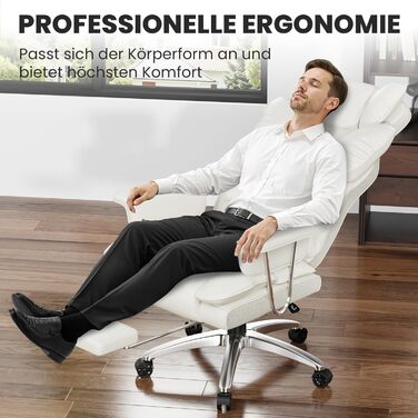 Офісне крісло naspaluro з підставкою для ніг, ергономічне робоче крісло з висувним підголівником, велике крісло керівника зі штучної шкіри з високою спинкою, комп&39ютерне крісло для домашнього офісу, біле 77 см * 66 см * 134 см