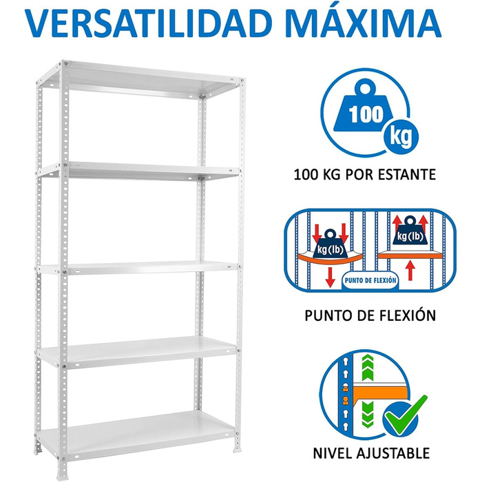 Стелаж SimonRack для важких умов експлуатації, металевий стелаж 200x100x50, підвальний стелаж, вантажопідйомність 100 кг, 5 полиць, білий - Comfort