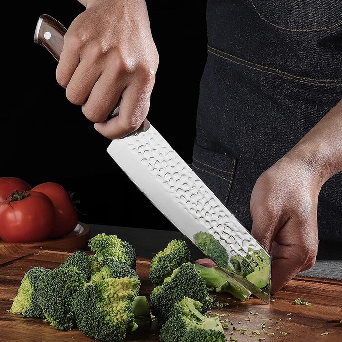 Кухарський ніж Sunnecko 20 см, Ніж Кіріцуке, Японський ніж, Гостре лезо з ударом молотка, Кухарський ніж Професійний ніж з німецьк