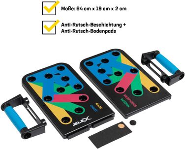 Дошка для віджимань від грудей JELEX Tornado, багатофункціональна фітнес-дошка, 64 см x 19 см, включаючи 10-тижневий план тренувань із суперсетами/посібник тренера (ABS-пластик) з протиковзкими накладками