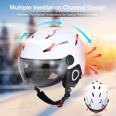 Лижний шолом TOMSHOO, шолом для сноуборду з козирком та вушними протекторами, вентиляційні отвори, міцний, теплий та дихаючий, лижний шолом для чоловіків та жінок, білий з козирком, розмір M