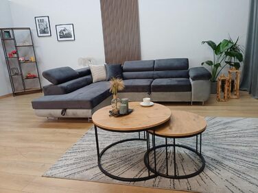 Кутовий диван Aston з функцією сну та відділенням для зберігання речей, вітальня, L-подібний диван з відділенням для зберігання речей, L-подібної форми, диван з функцією сну (темно-сірий/сірий, шезлонг ліворуч) Темно-сірий / сірий, шезлонг ліворуч