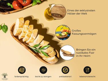 Набір з 2 багетів з оливкового дерева Миска для хліба - Миска для закусок подовжена - Сільська дерев'яна миска - Декоративна миска
