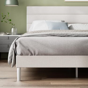 Ліжко Zinus Piper з м&39якою поверхнею 140x200 см з узголів&39ям - Високе ліжко 30 см 140x200 з дерев&39яною рейковою основою - Компактне пакування та легке складання - Кремово-білий 140200 см