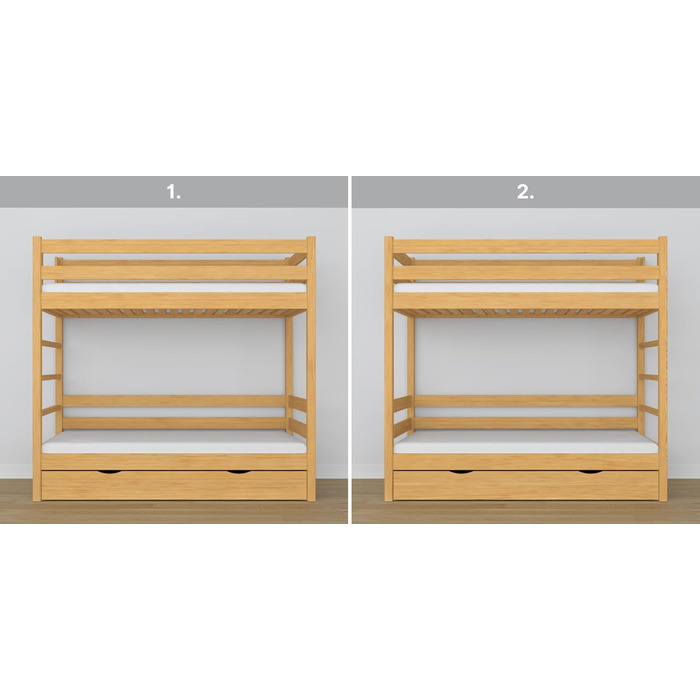 Двох'ярусне ліжко з висувною шухлядою 120x200 см, дитяче ліжко для 2 дітей, 2 сторони збірки драбини ліва або права, закруглені кр