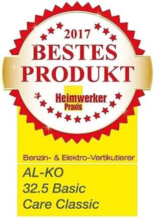 Аератор газону AL-KO Basic Care 32.5 VE Classic, ширина захвату 32 см, потужність 1000 Вт, 5 рівнів глибини обробки, з аераційним валом та мішком для збору, для площ до 400 м