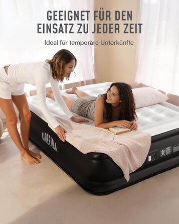 Надувний матрац Airefina для 2 осіб, самонадувальний, з вбудованим насосом, надувається за 3 хвилини, надувний матрац для кемпінгу та домашнього використання, міцне гостьове ліжко - 203 x 152 x 46 см, двоспальне (46 см)