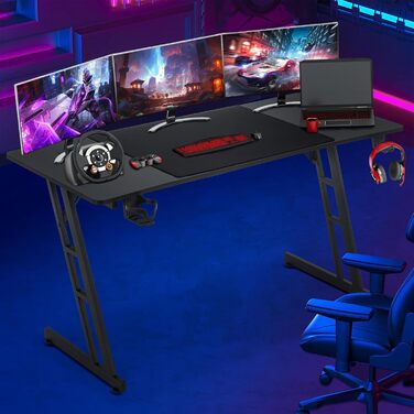 Ігровий стіл, ігровий стіл 120x60 см, комп&39ютерний стіл з підставкою для чашок та гачками для навушників, ергономічний ігровий стіл, Z-подібний ігровий стіл для дому та офісу
