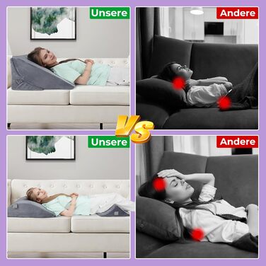 Регульована клиноподібна подушка Babenest з піною високої щільності, ергономічна подушка для спини ліжка та дивана, рефлюксна подушка для читання, сну, ігор, перегляду телевізора (Greu)