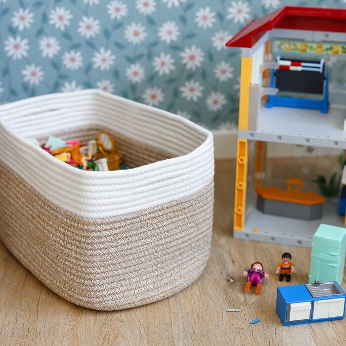 Кошик для зберігання HMF з прихованими ручками, набір з 3 шт. , бавовняний кошик 37,5 x 25 x 22,5 см біло-коричневий