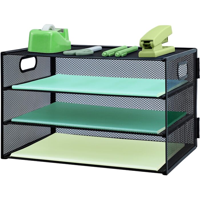 Лоток для листів з ручкою, 3-рівнева металева сітка, органайзер для столу, лотки для паперу A4, органайзери для столу, акуратний тримач для журналів для дому, офісу, чорний