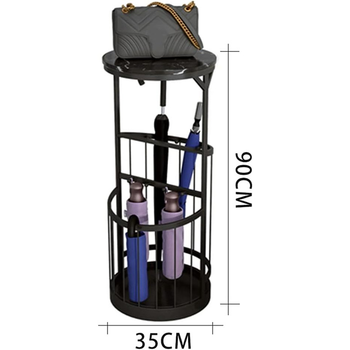 Підставка для парасольки Підставка для парасольок Високоякісний металевий тримач для парасольки, окремо стоячий порожнистий кошик для зберігання парасольки з гачком і лотком, 35x90 см (колір чорний)