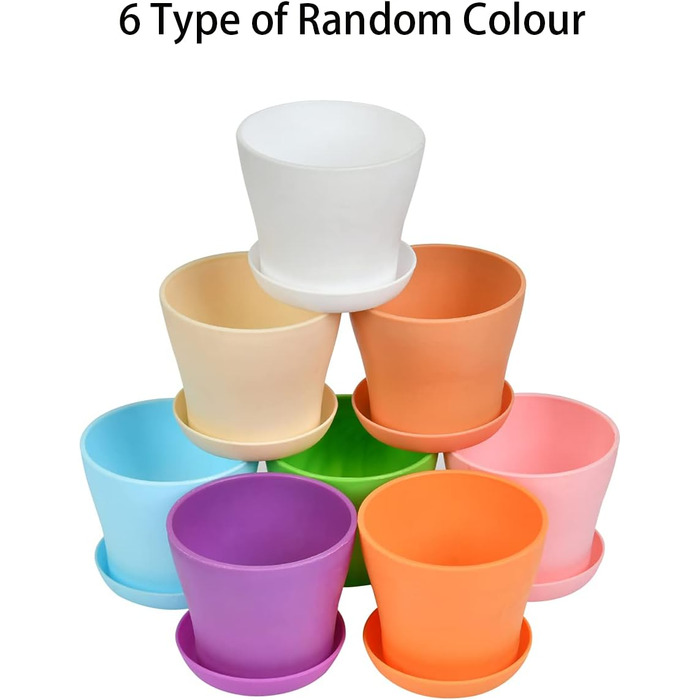 Великі пластикові горщики для рослин 20 см з блюдцями, самополивні квіткові горщики, білі з блюдцями, пластикові горщики для розсади, потовщені горщики для посадки в приміщенні та на вулиці (6 шт. ), різні кольори