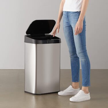 Л відро для сміття з нержавіючої сталі з безконтактним датчиком руху, прямокутне, сріблясте/чорне 60 л прямокутне одинарне, 60