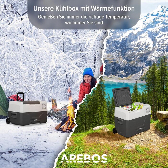 Компресорна холодильна камера Arebos на колесах 39 літрів електрична морозильна камера з APP та розумним управлінням мобільна морозильна камера з USB-з'єднанням до -20 C 12/24 В 230 В для автомобіля, вантажівки, кемпінгу, човна, будинку на колесах