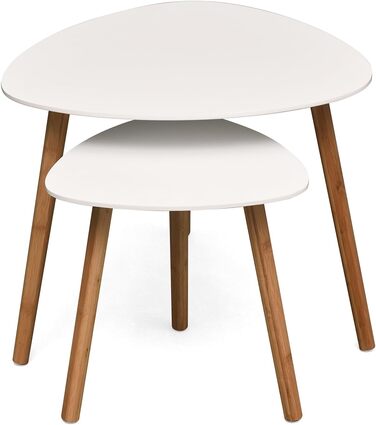 Комплект із 2 журнальних столиків Floordirekt білого кольору, дерев&39яні приставні столики, круглі столики для вітальні, журнальні столики для невеликого дивана в сучасному дизайні (Орегон)