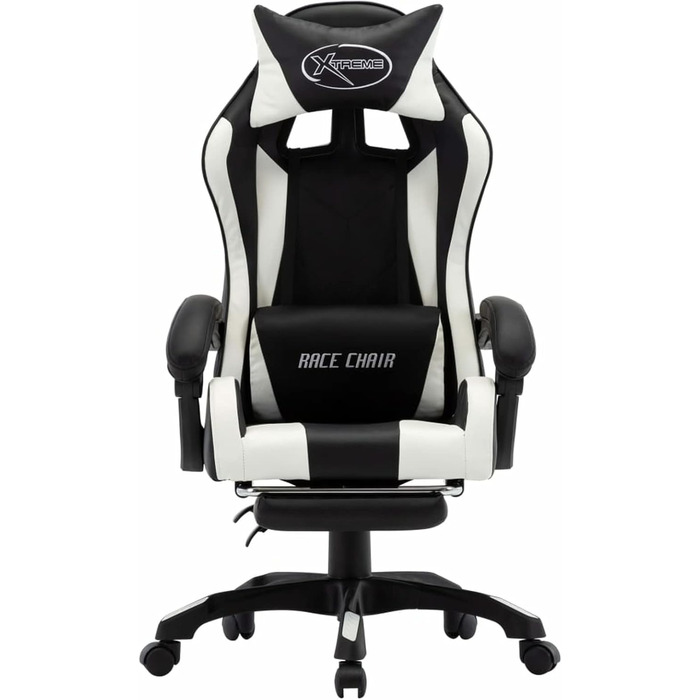 Ігрове крісло з підставкою для ніг, біла та чорна штучна шкіра, офісне крісло, крісло для відпочинку, письмове крісло для вітальні, офісу, спальні