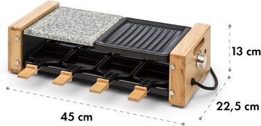 Раклетний гриль, 1200 Вт, пластина гриль 39 х 18 см, безступінчастий термостат, 8 персон, раклетні сковороди зі сталі, гриль і гриль