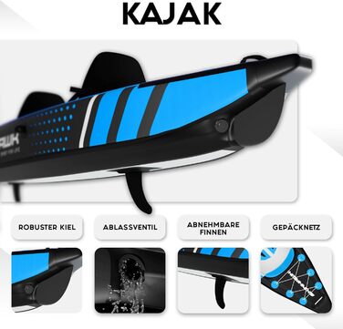 Надувний човен, Каное, Каяк для пригод 385 x 85 см, В комплекті сумка, насос, сидіння та алюмінієве весло, 385 Blue