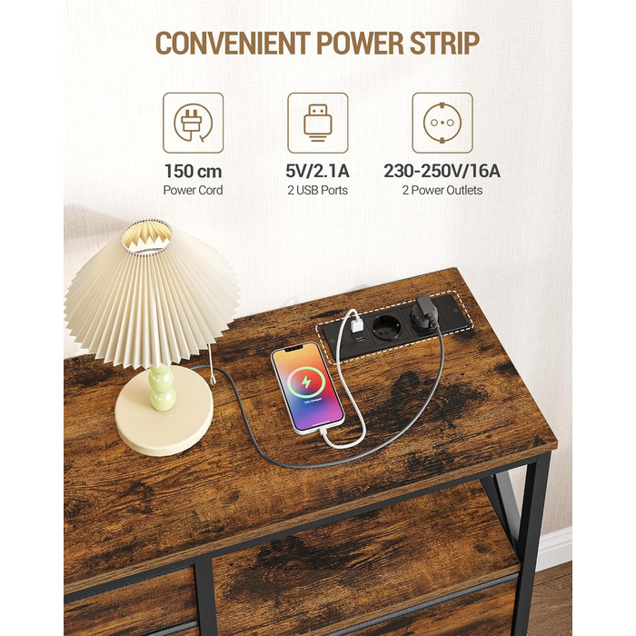 Комод Hzuaneri 140 см, 2 порти USB та 2 порти змінного струму, комод з 8 тканинними шухлядами, універсальні меблі для зберігання речей у вітальні та спальні, 30 x 140 x 86 см, вінтажний DU03801BEU