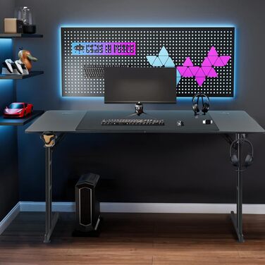 Ігровий стіл 120 x 60 см, Z-подібна рама, комп&39ютерний стіл з вуглецевим волокном, ергономічний ПК-стіл з гачком для навушників та підставкою для склянок, чорний 120 x 60 см, чорний, без RGB-підсвічування