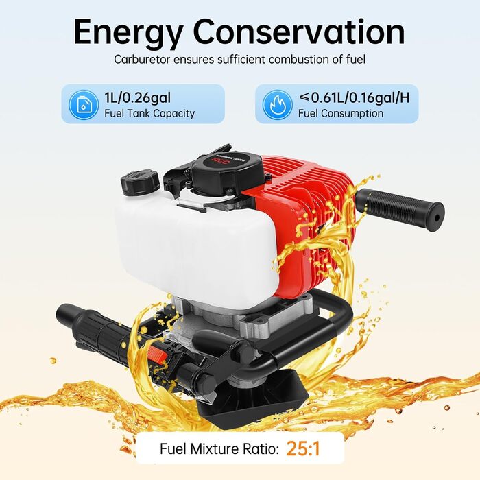 Бензиновий земляний бур 52 куб.см, 2 к.с. для буріння ям, встановлення стовпів, огорож та саду Двотактний двигун Зручний з двома ручками Без бура