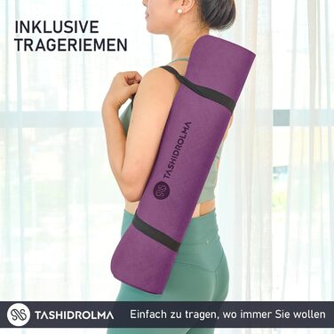 Нековзний килимок для йоги, килимок для вправ з ремінцем для перенесення, спортивний килимок для тренажерного залу, для дому, подорожей, 183x61 см, фіолетовий/рожевий