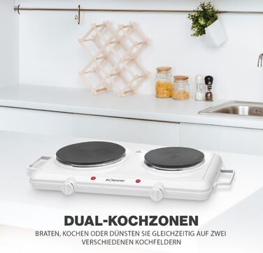 Подвійна конфорка Bomann Потужна конфорка з безступінчатими термостатами 2 конфорки Cool-TouchGrips Подвійна варильна поверхня на 1500 Вт/1000 Вт DKP 5028 CB Одинарна подвійна конфорка