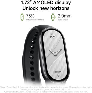 Фітнес-трекер Xiaomi Smart Band 10, смарт-годинник, 1,72-дюймовий AMOLED-дисплей, 21-денний час роботи від батареї, водонепроникність 5 атм, відстеження серцевого ритму та сну, понад 150 спортивних режимів, швидке зняття, чорний, сучасний