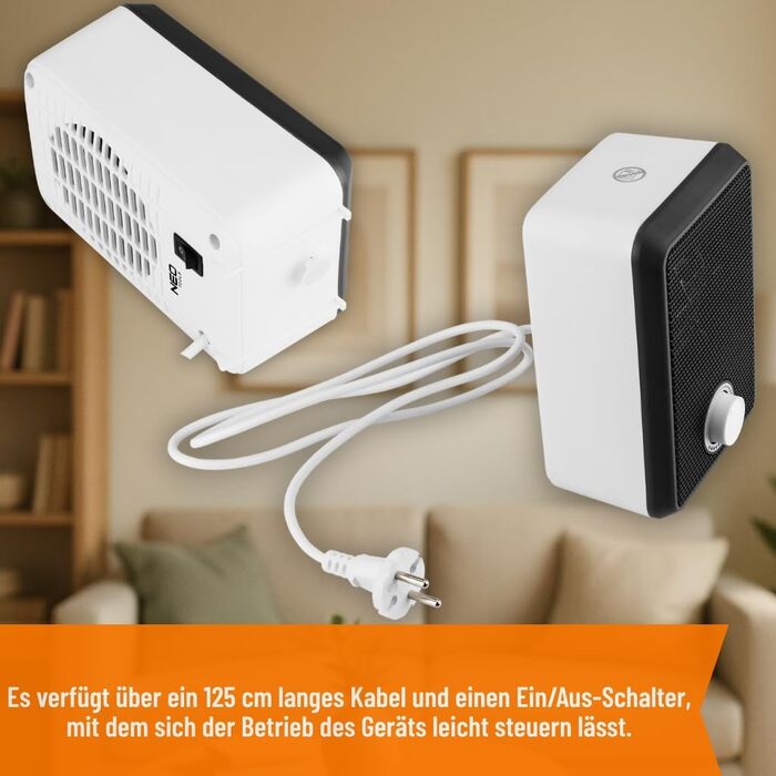 Настільний вентилятор-обігрівач NEO TOOLS, 600 Вт - Компактний міні-вентилятор-обігрівач з термостатом та захистом від перекидання, ідеально підходить для столів та офісів, ефективний точковий обігрів 90-129