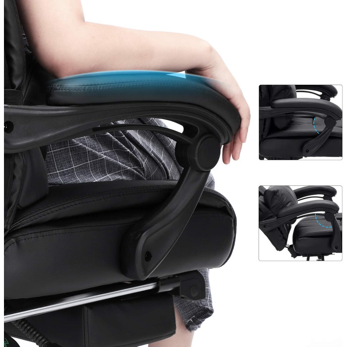 Офісний стілець SONGMICS з підставкою для ніг та поперековою подушкою, штучна шкіра, чорний, 67 x 66 x 116 см, чорний 70 см (Ш) x 50 см (Г) x 125 см (В)