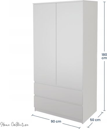 Домашня колекційна гардеробна, багатофункціональна шафа, побутова шафа 90x50x180 см (ШxГxВ) з 2 шухлядами, 3 полицями та вішалкою для одягу міцна, компактна та універсальна Білий (без подовжувача)