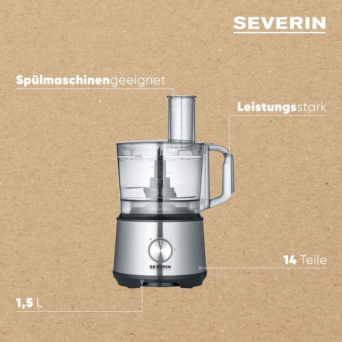 Мультифункціональна кухонна машина SEVERIN KM 3892, 1200 Вт кухонний комбайн для замішування, змішування, тертки та подрібнення з розширеним набором аксесуарів
