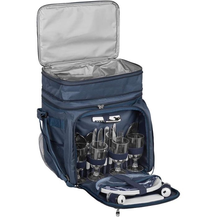 Сумка для пікніка anndora, синьо-біла, сумка-холодильник з аксесуарами, для 4 осіб, 29 предметів, темно-синьо-білий колір