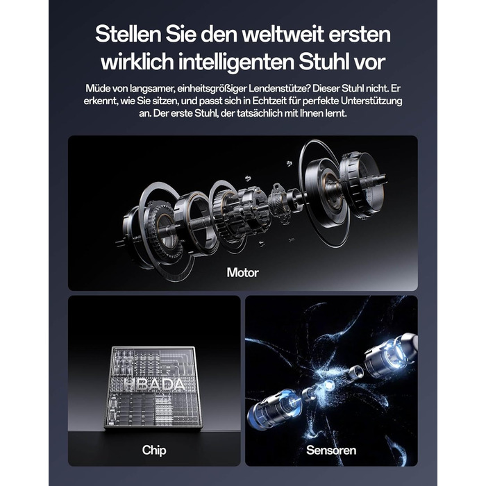 Інтелектуальне ергономічне крісло Hbada X7, офісне крісло, з повністю автоматичною поперековою опорою, регульованим підголівником 4D, регульованими підлокітниками 720, вентильованою подушкою сидіння, функцією повороту, сірим поліпропіленом