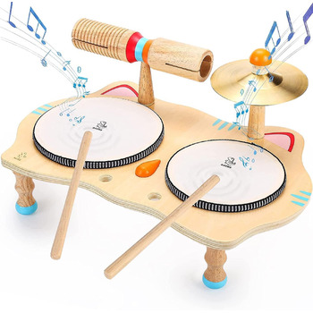 Дерев&39яна музична іграшка Барабан 6 в 1 Музика Дитяча іграшка Музичні інструменти для дітей від 2 років Монтессорі Baby Toys 3 4