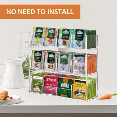 Акриловий органайзер для чайних пакетиків з 12 відділеннями на 216 чайних пакетиків, не потребує складання та економить місце, прозорий органайзер для чаю, без запаху, сучасний та стильний органайзер для зберігання чаю
