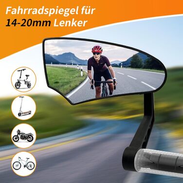 Велосипедні дзеркала (2 шт.), дзеркала заднього виду для велосипедів зі справжнього скла HD, опуклі дзеркала для керма велосипеда, складні велосипедні дзеркала для керма електровелосипеда, ліве та праве (14-20 мм)