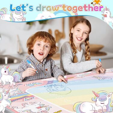 Килимок, 80 x 100 см Magic Doodle килимок, килимок для розмальовки Aqua Magic Doodle, багаторазовий килимок для малювання, для малюків, хлопчиків, дівчаток, навчальний іграшковий подарунок, Єдиноріг