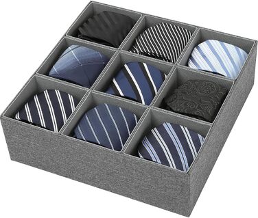 Органайзер для краваток Ejoyous, складна скринька для зберігання білизни, шкарпеток та ременів, дизайн на 9 предметів для організації шафи та шухляд (сірий)