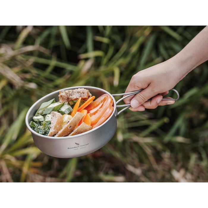 Набір титанових каструль та мисок Boundless Voyage зі складною ручкою, портативний посуд для кемпінгу на свіжому повітрі, тарілки та блюдця, столовий посуд Ti1096T