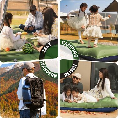 Килимок для сну для кемпінгу, потовщений надувний матрац 12 см для кемпінгу, надувний матрац з ножним насосом та подушкою, надлегкий килимок для сну на відкритому повітрі для походів, пляжу, подорожей, зелений намет