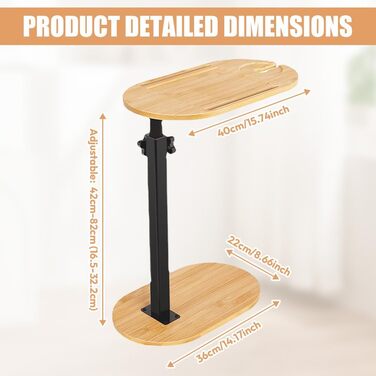 С-подібний приставний столик, столик для дивана, приставний столик до дивана, регульована висота, обертається на 360, маленький приставний столик 40 x 22 см, бамбукові приставні столики, маленький журнальний столик з відділенням для телефону/планшета