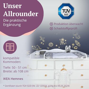 Пеленальний блок XXL сумісний з комодами IKEA Hemnes тощо. 108x80x10 см Пеленальний матрацик з дерева МДФ Пеленальний блок преміум