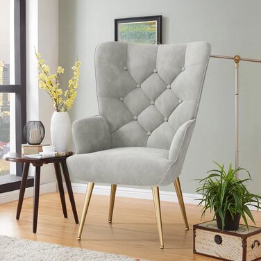 Елегантне м&39яке крісло, стілець для вітальні, стілець-туалет з металевими ніжками для вітальні/спальні, вантажопідйомність до 150 кг, сірий, комплект з