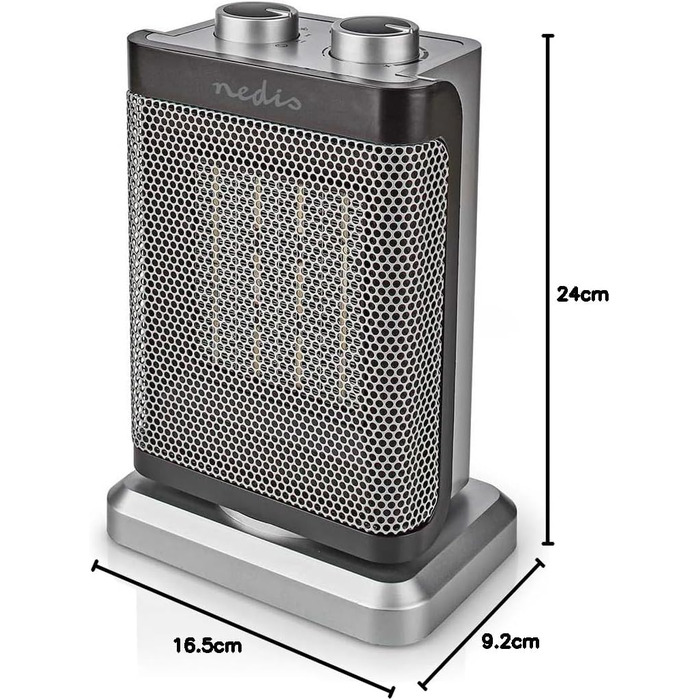 Керамічний PTC вентилятор-обігрівач - 1000/1500 Вт - 2 режими нагріву - Регульований термостат - Функція коливання - Захист від перегріву та перекидання - Сірий, 17GY -
