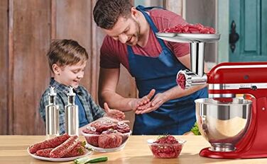 Насадка для м'ясорубки з нержавіючої сталі для аксесуарів Kitchenaid, високоякісна м'ясорубка з нержавіючої сталі для кухонних аксесуарів з 3 ріжками для начинки ковбаси 2 шліфувальні леза 5 шліфувальних дисків