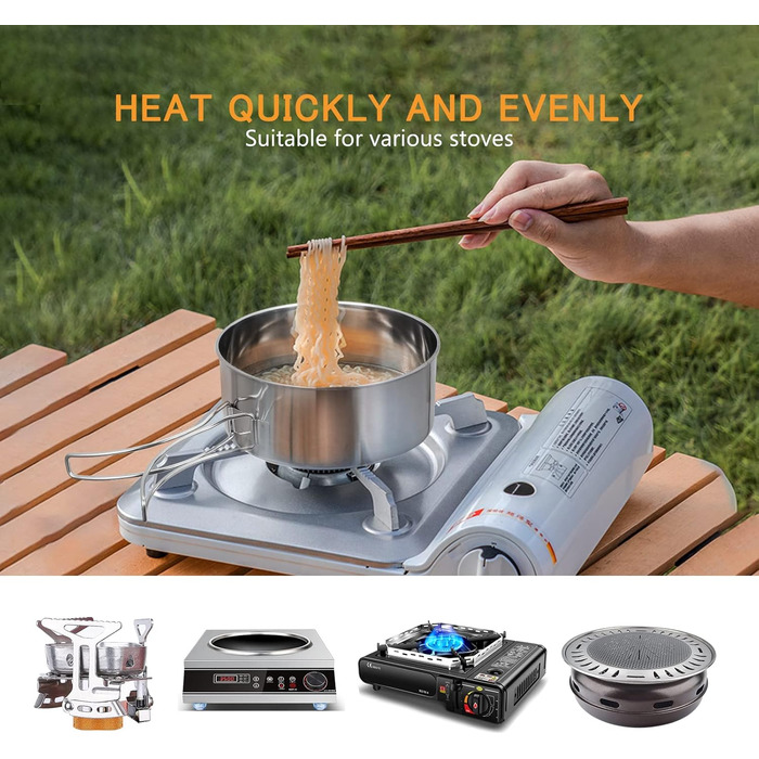 Набір посуду Lixada для кемпінгу, 4 предмети, нержавіюча сталь, компактний складаний посуд для пікніка, приготування їжі в походах та кемпінгу