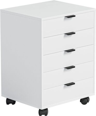 Шафа з шухлядами, контейнер на колесах, мобільна шафа для документів з 5 шухлядами, шафа під письмовим столом, офісний комод для домашнього офісу, білий 40 x 47,6 x 64,6 см