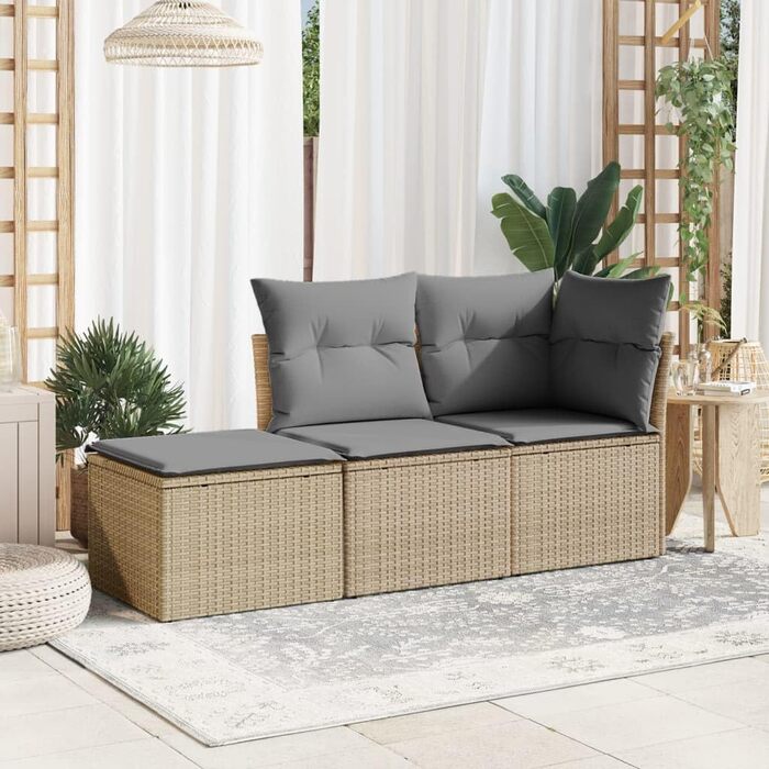 Табурет садовий з подушкою бежевий 55x55x37 см Poly Rattan,366092